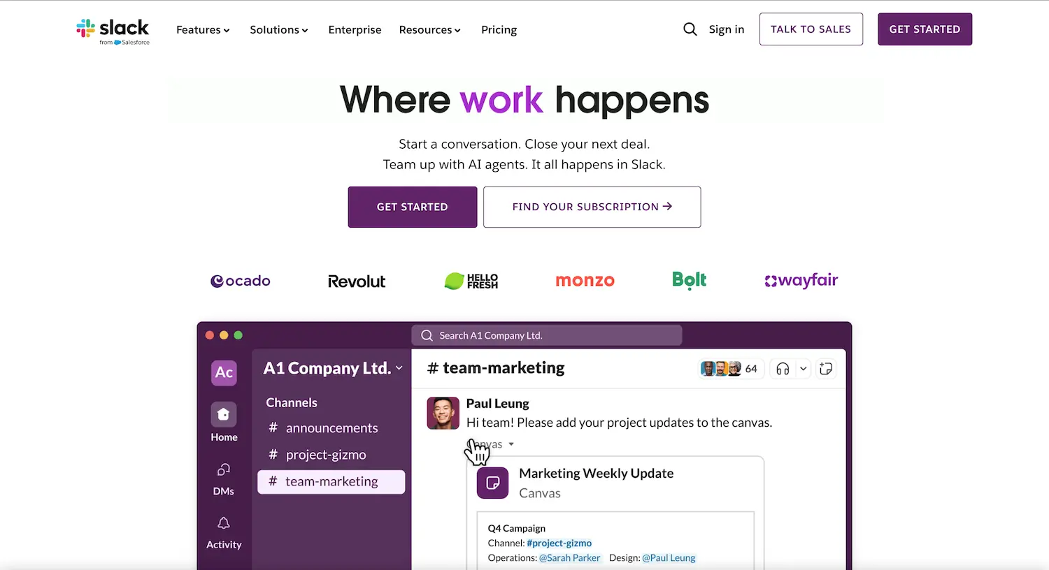 Slack.com homepage