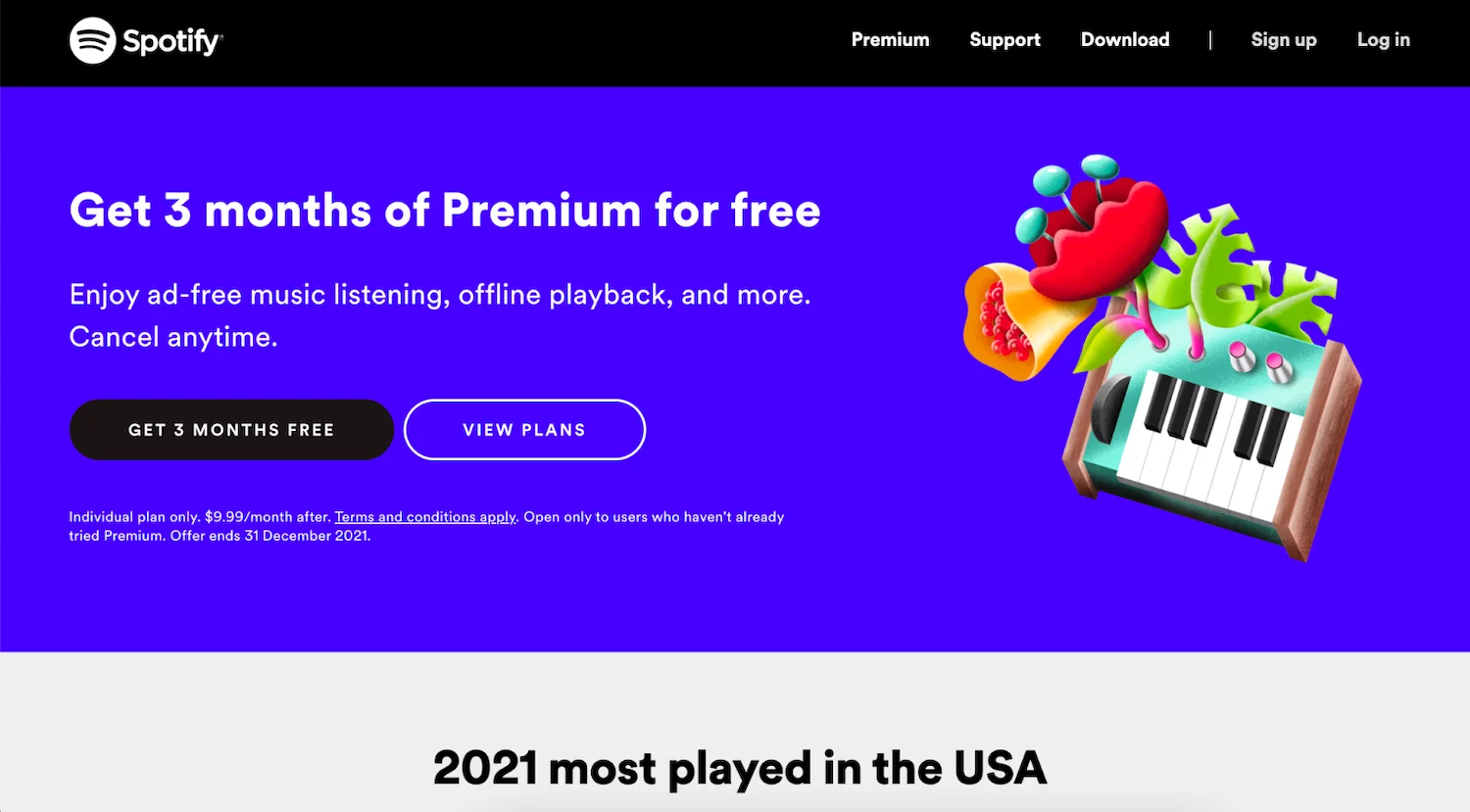 Spotify.com homepage