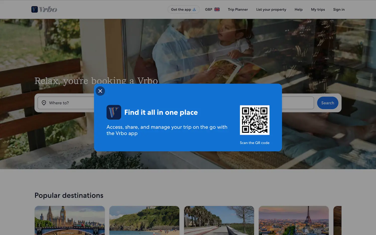 Vrbo.com homepage