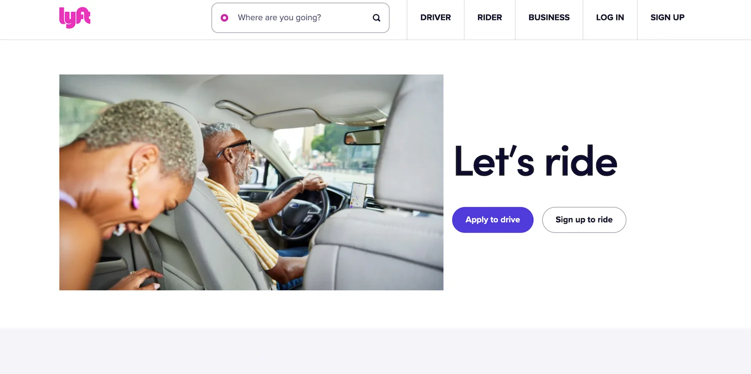 lyft.com homepage