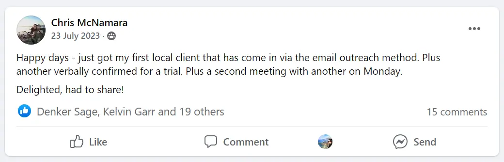 'Happy days' FB post from Chris McNamara