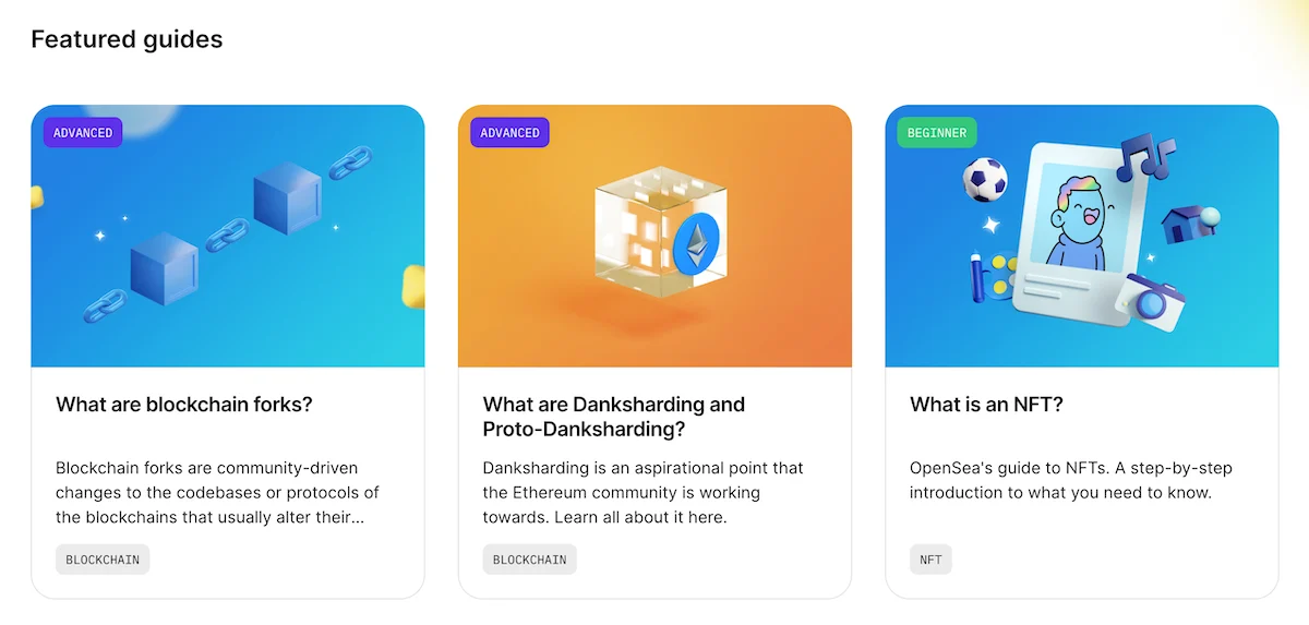 'Featured Guides' section on the OpenSea site