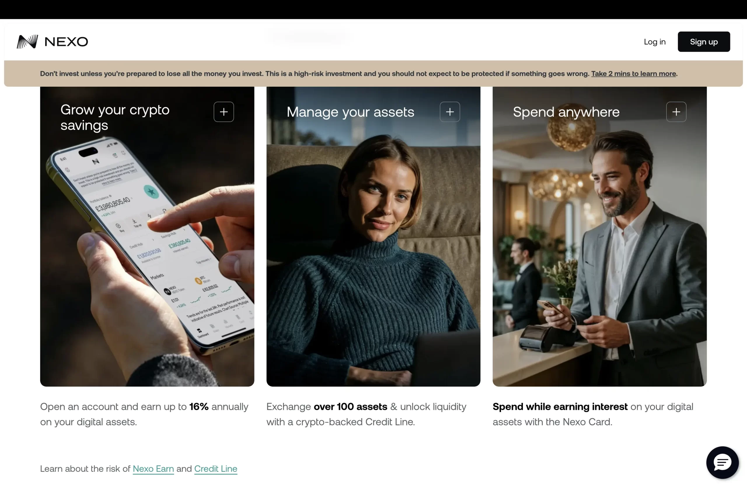 NEXO website homepage is a one of many crypto exchanges