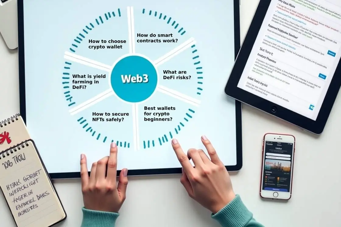 Web3 questions on a large tablet screen for marketing agencies. Created on Leonardo. ai
