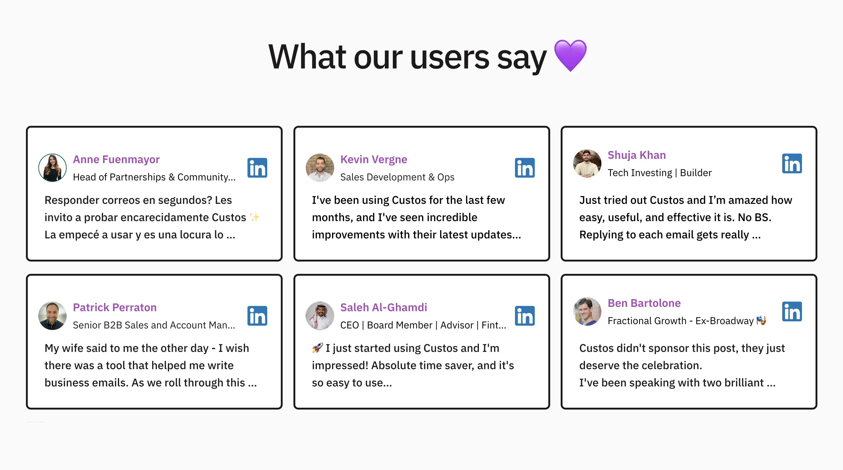 What Custos Users Say - 6 comments on Custos by LinkedIn profiles