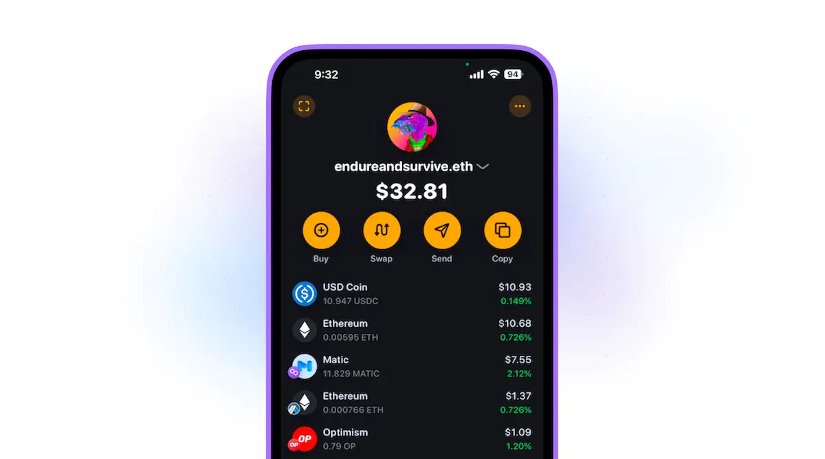 Screenshot of Rainbow Wallet