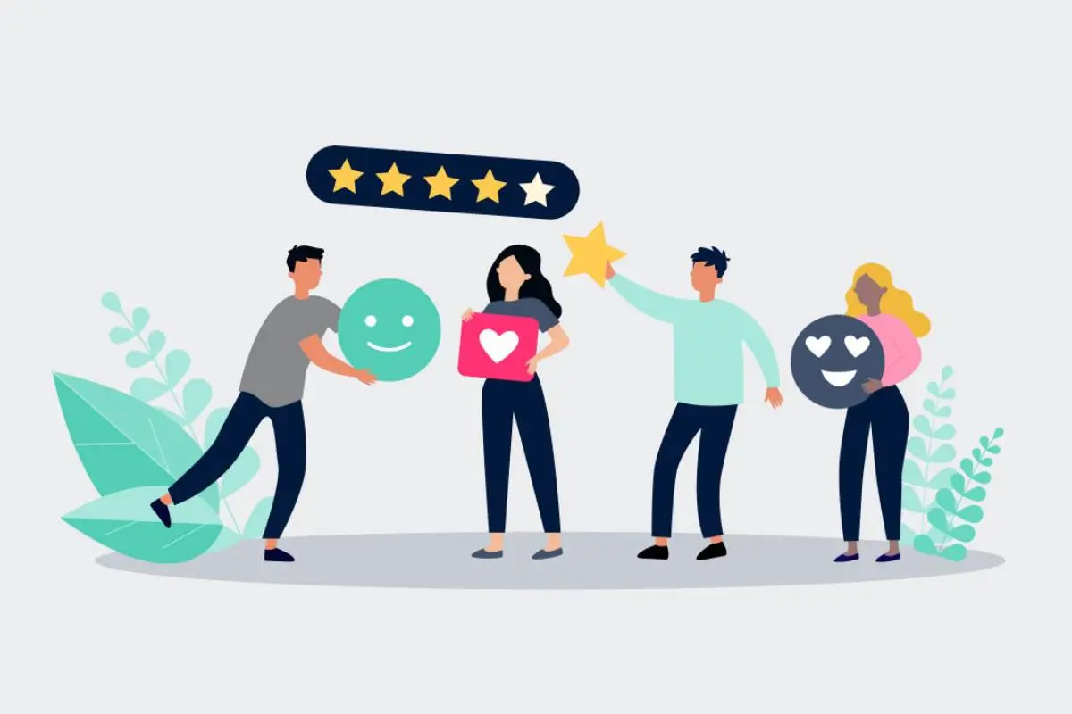 Animated people reviewing each other online