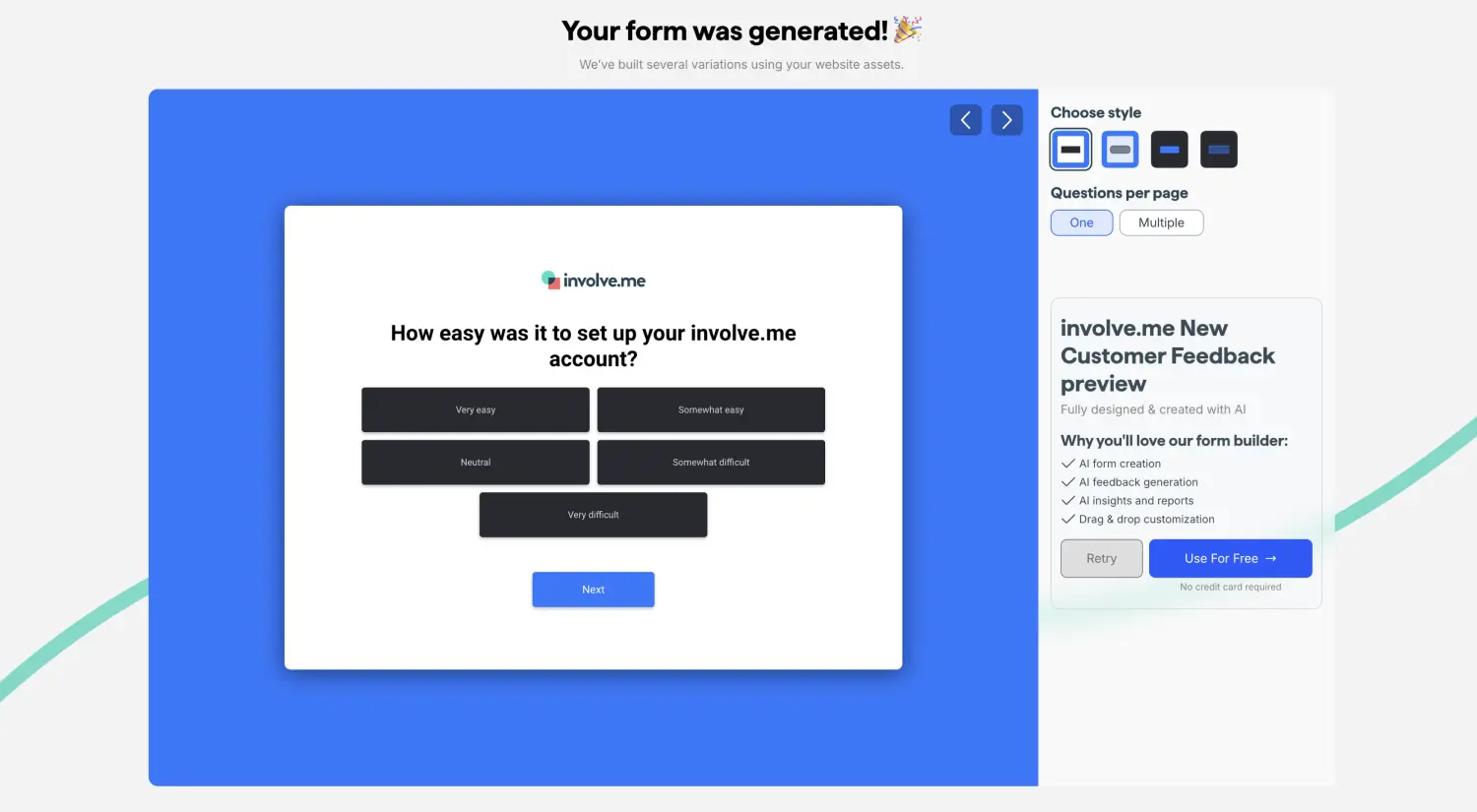 Easily create a form on involve.me