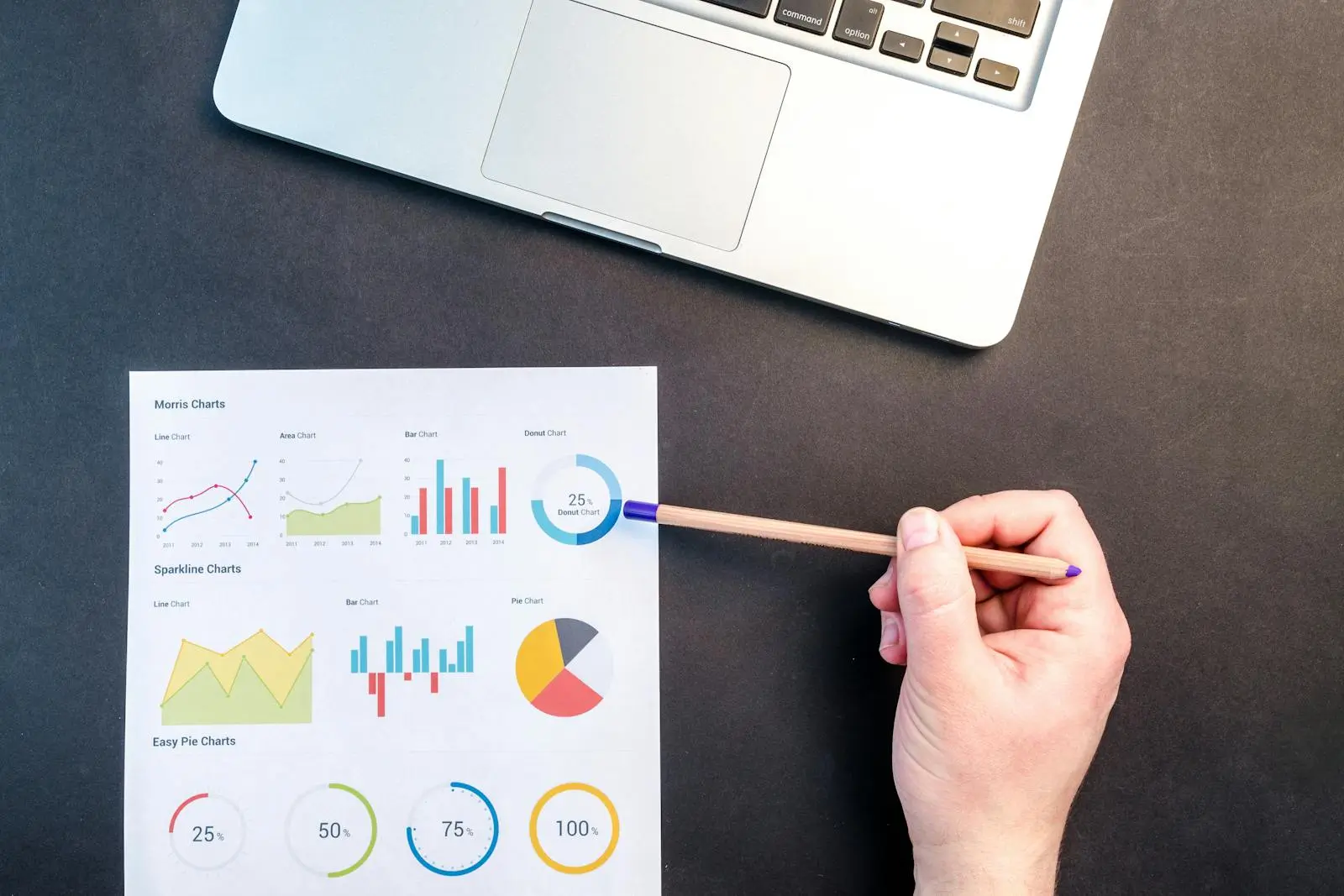 A person pointing a pen at a graph sheet of GEO metrics by Lukas on pexel.com