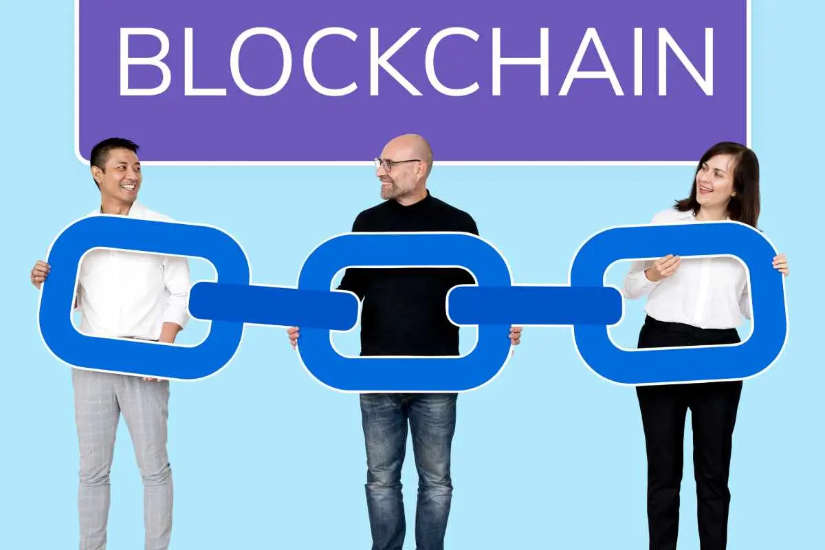People with block chain concept
