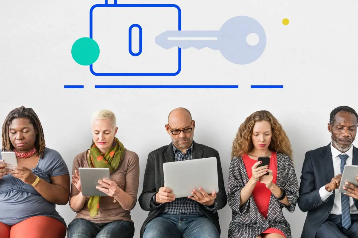 6 seated people on their tech