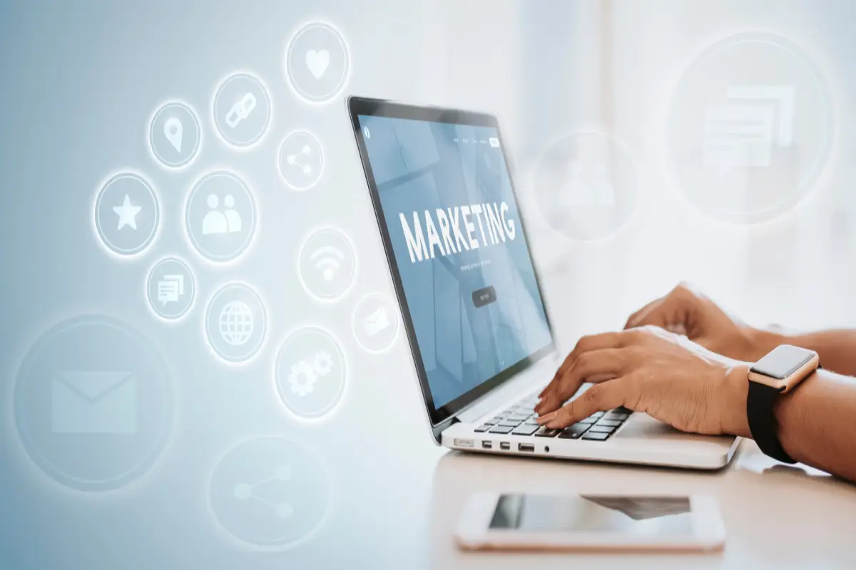 Businessman working on a marketing project on his notebook