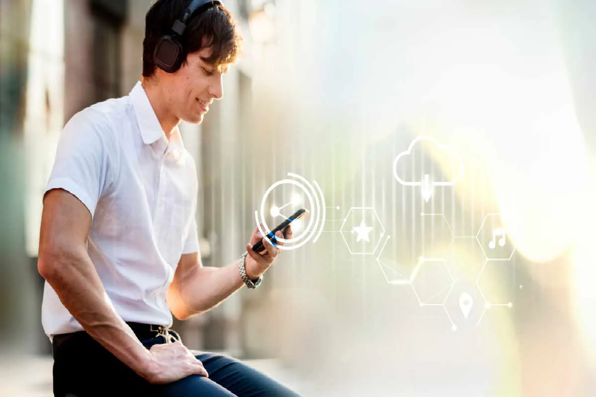 A man using Voice search on his phone