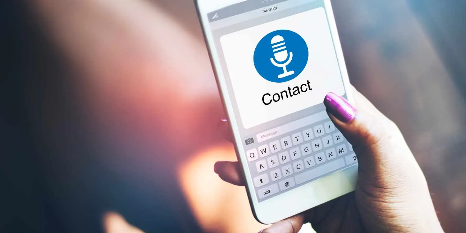 Voice recording. Man touching microphone icon on smart phone.