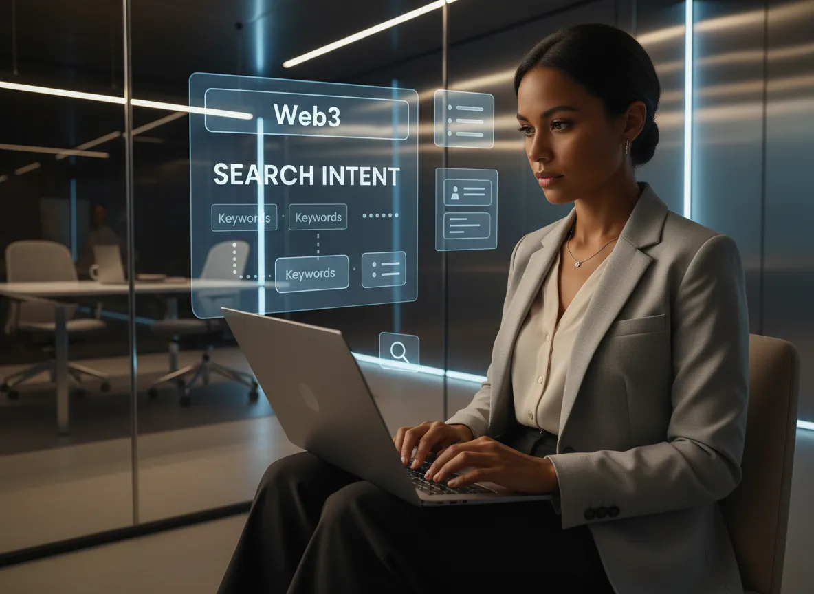 A woman on her laptop searching for web3 services