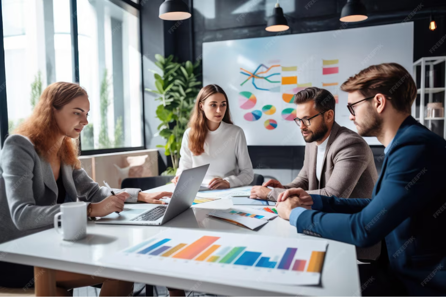 Group of young people in a marketing team meeting