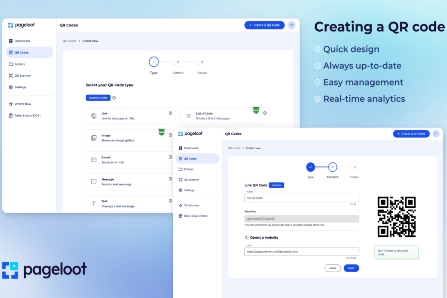 Pageloot instructions on how to create a QR code