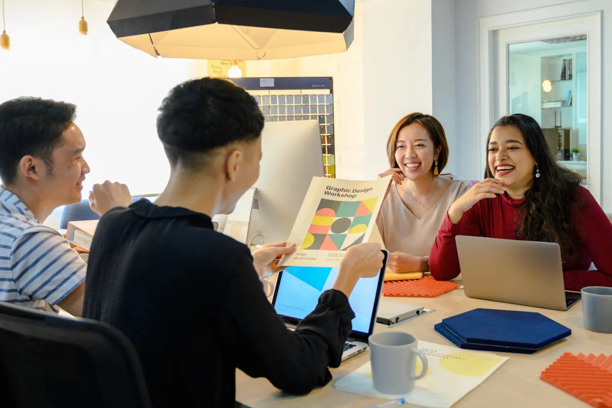 Group of People Sitting on a Wooden Top Table Laughing by Ketut Subiyanto