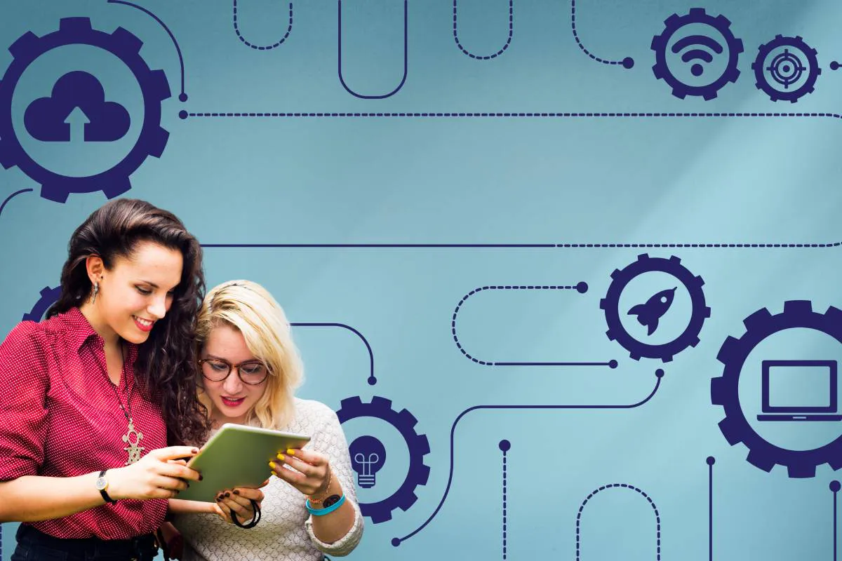 An image showing two ladys checking on their phone