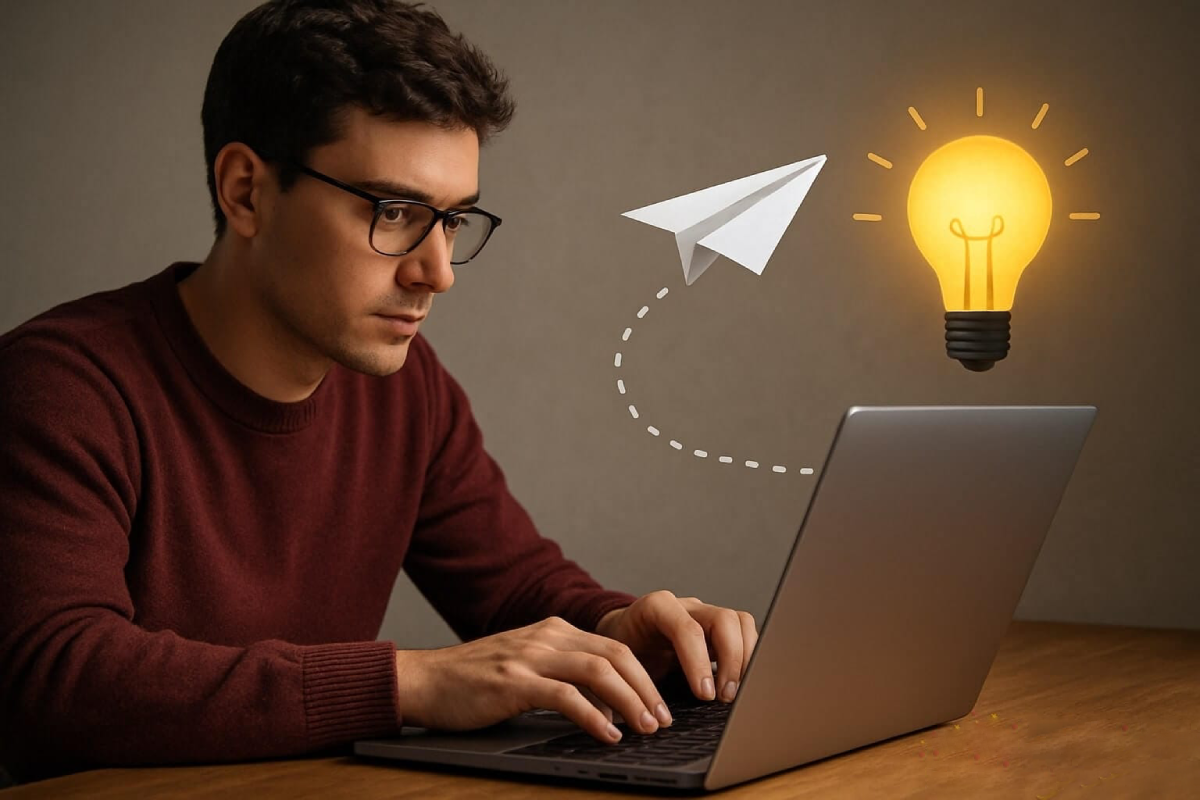 man sending cold emails