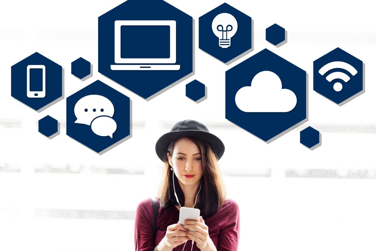An image of a lady using her phone to search google ai overviews