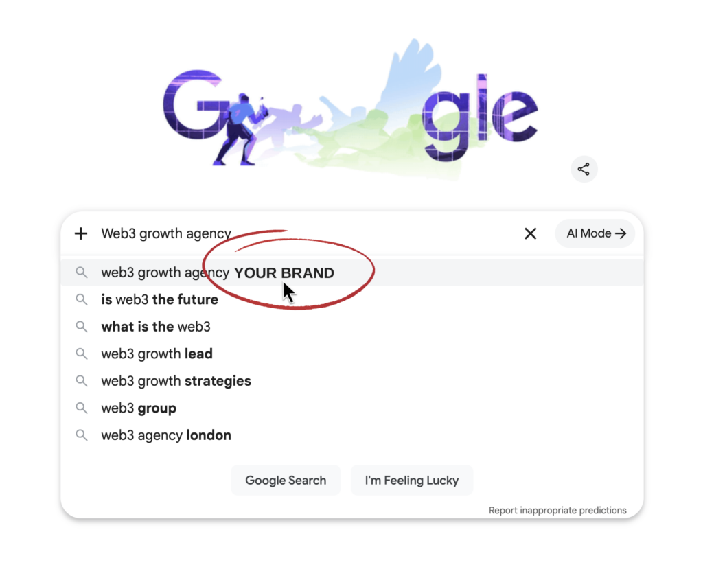 Google.com with Autocomplete Takeover showing 'your brand'