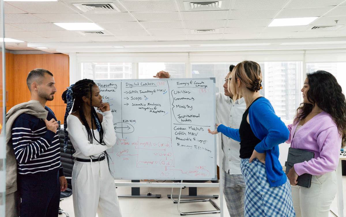 An image showing web3 team discussing AI brand visibility