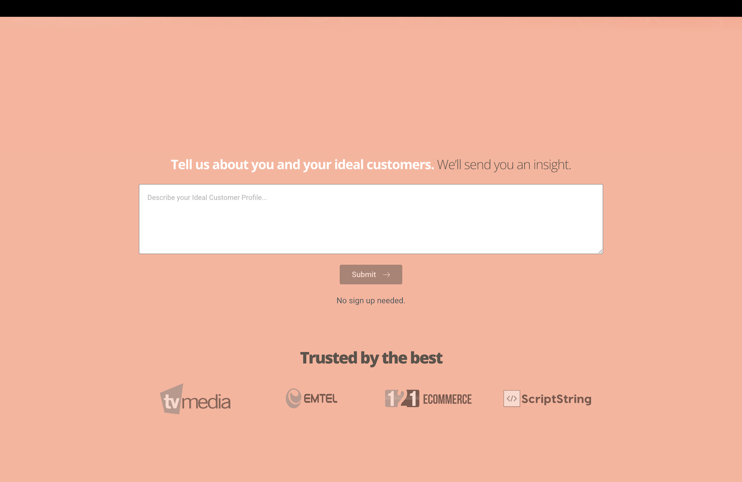 Osserva.io site - section where user writes about their business and their ideal customers