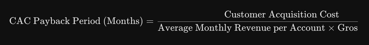 CAC Payback Period (Months) Equation