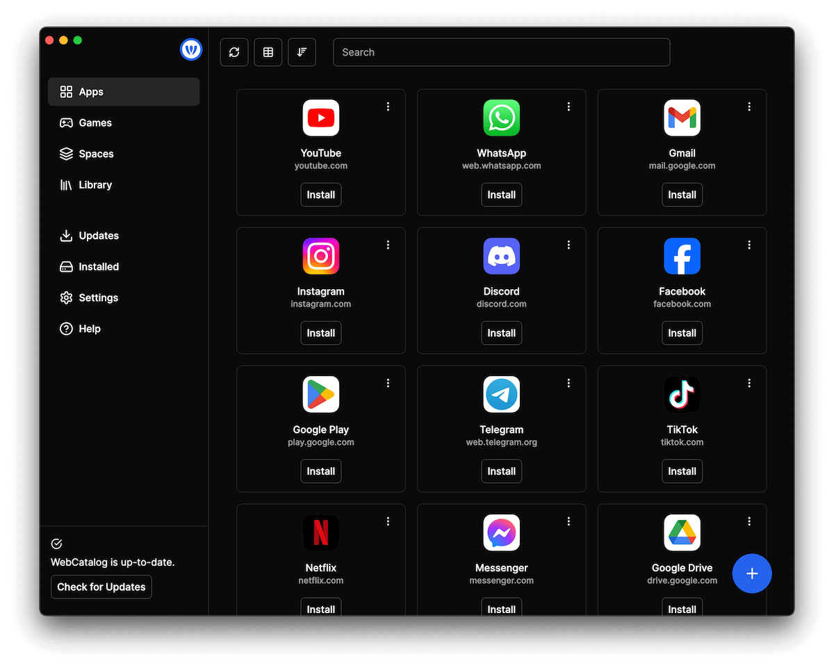 Web Catalog apps on a desktop